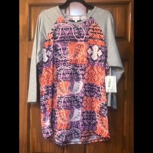 NWT LuLaRoe Randy 3/4 Tee- Orange Purple Paisley